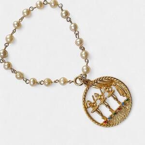 60s Ballerina Faux Pearl Charm Bracelet Tiny Dancer Rhinestone Balletcore Chain